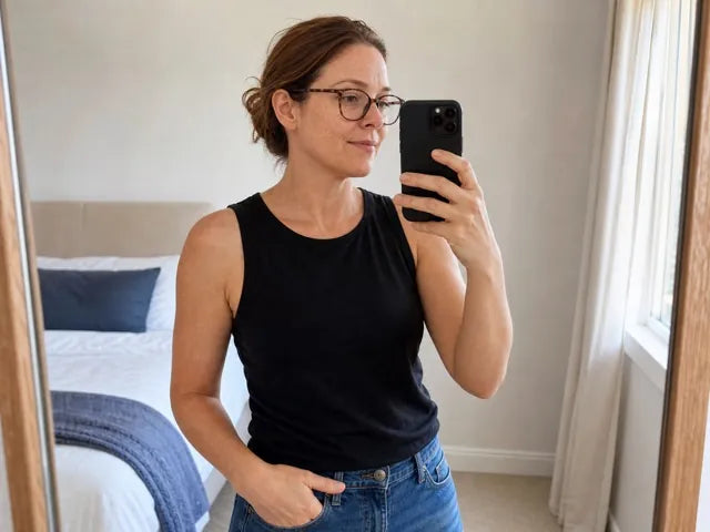 Woman taking a relaxed mirror photograph