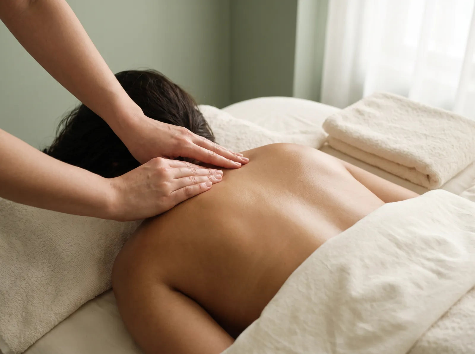 Relaxing spa treatment for the upper back and shoulders
